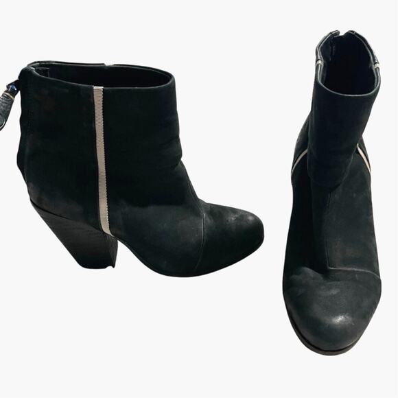 Rag & Bone Newbury Classic Ankle Boots Leather White Piping Womens Size 5 Black - Picture 1 of 10